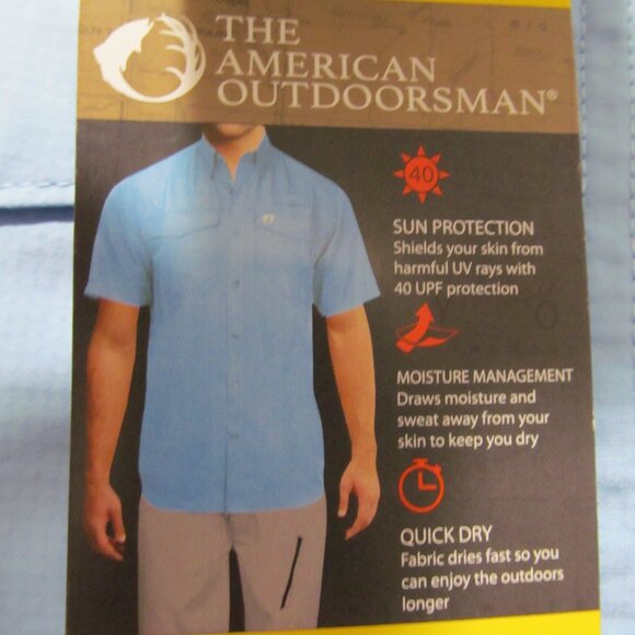 NWT The American Outdoorsman Men's Fishing Shirt UPF 40 Quick Dry Blue Sz Medium - Picture 14 of 16